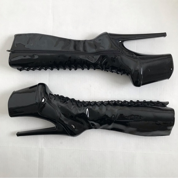 PLEASER Flamingo 8" Heel, 4" Platform Lace-Up Stretch Knee Boot, Side Zip Shoes - Picture 9 of 14